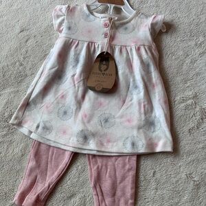 Rabbit + Bear Organic Dress and Pink Leggings Set